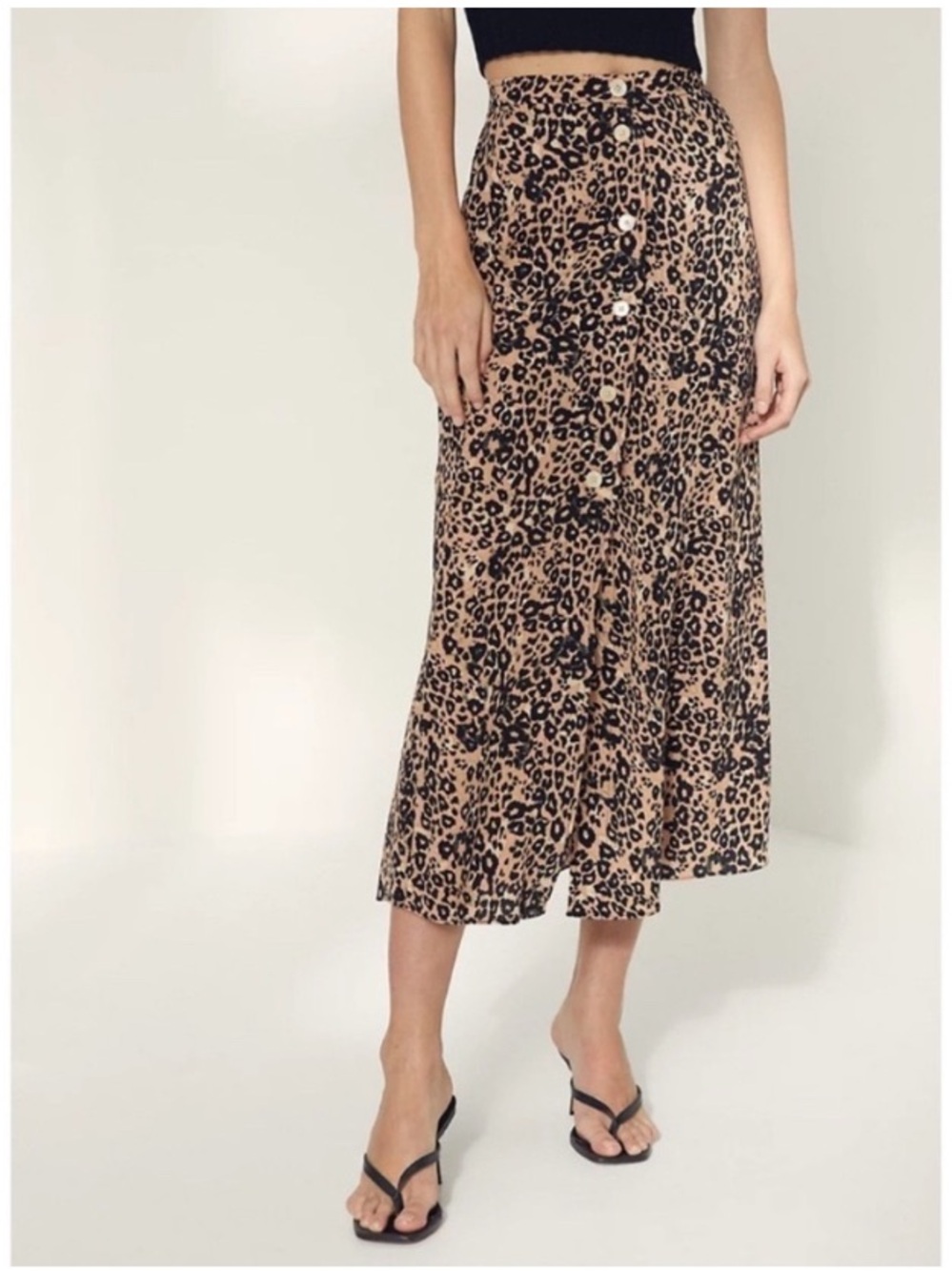 Aritzia Leopard Print Midi Skirt - Beige & Black - Picture 2 of 3